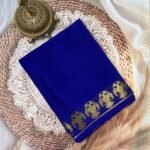 Royal Blue Soft Silk Crepe Saree with Gandaberunda Golden Zari Border
