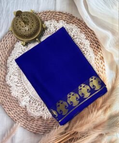 Royal Blue Soft Silk Crepe Saree with Gandaberunda Golden Zari Border
