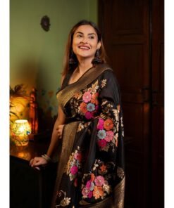 Banarasi soft silk saree zari design detail highlighting intricate traditional craftsmanship