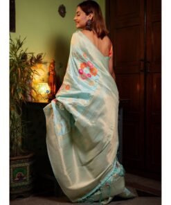 Banarasi soft silk saree back drape view showcasing smooth silk texture and elegant gold zari weaving