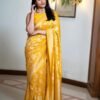 Mustard Yellow Kanjivaram Banarasi Soft Silk Saree with Zari Work