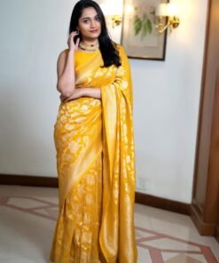 Mustard Yellow Kanjivaram Banarasi Soft Silk Saree with Zari Work