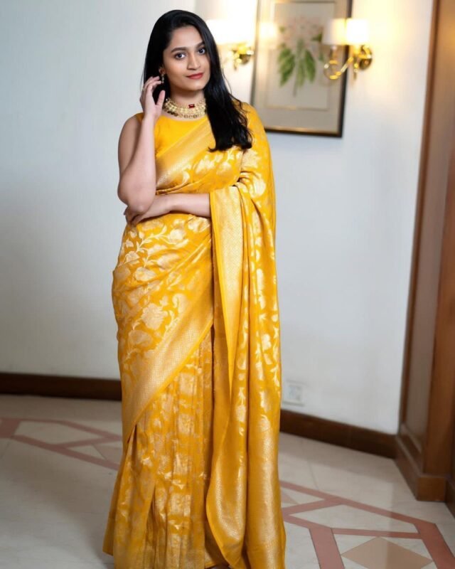 Mustard Yellow Kanjivaram Banarasi Soft Silk Saree with Zari Work